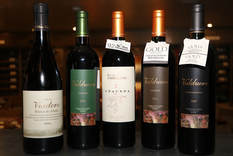 Aquí toda la selección de vinos de Bodegas Valduero. Algunos de ellos recibieron premios internacionales.